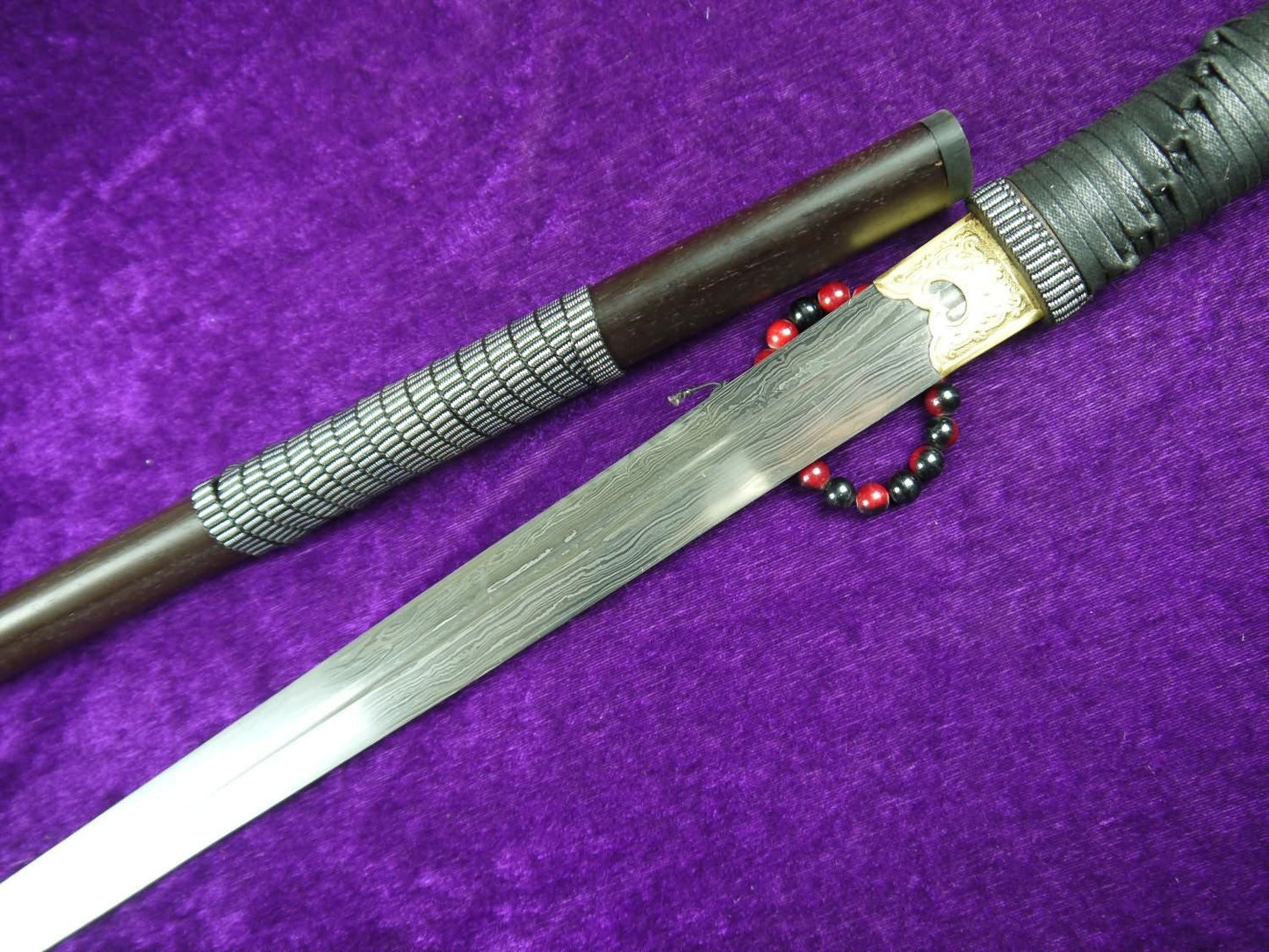 Chinese sword/Damascus steel Single groove blade/Full tang/Rosewood