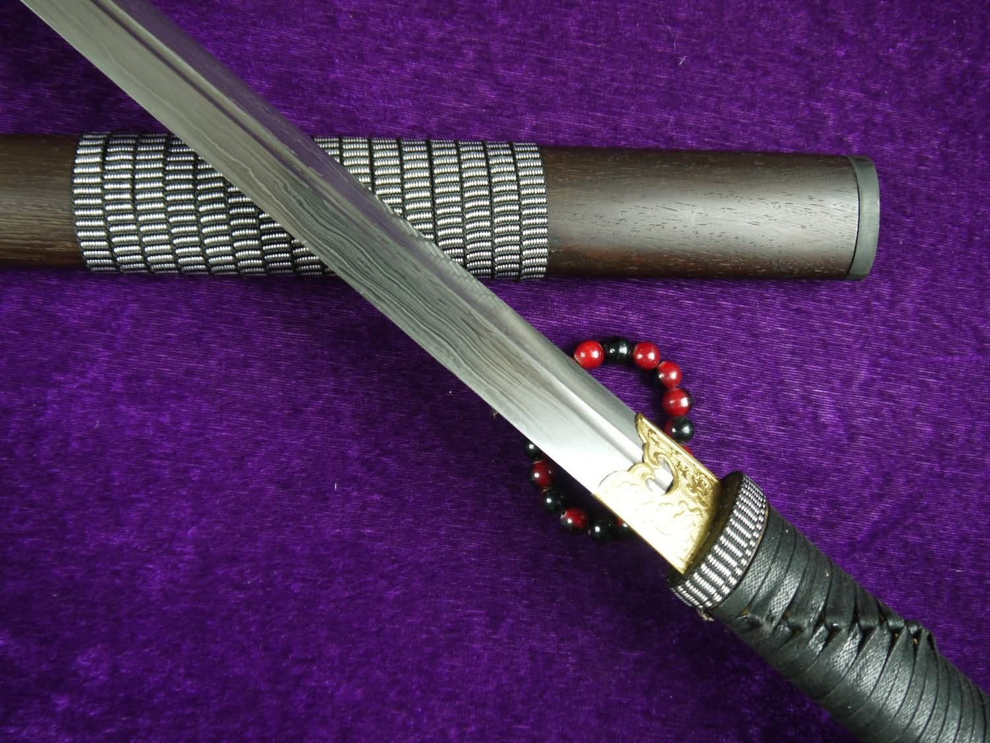 Chinese sword/Damascus steel Single groove blade/Full tang/Rosewood