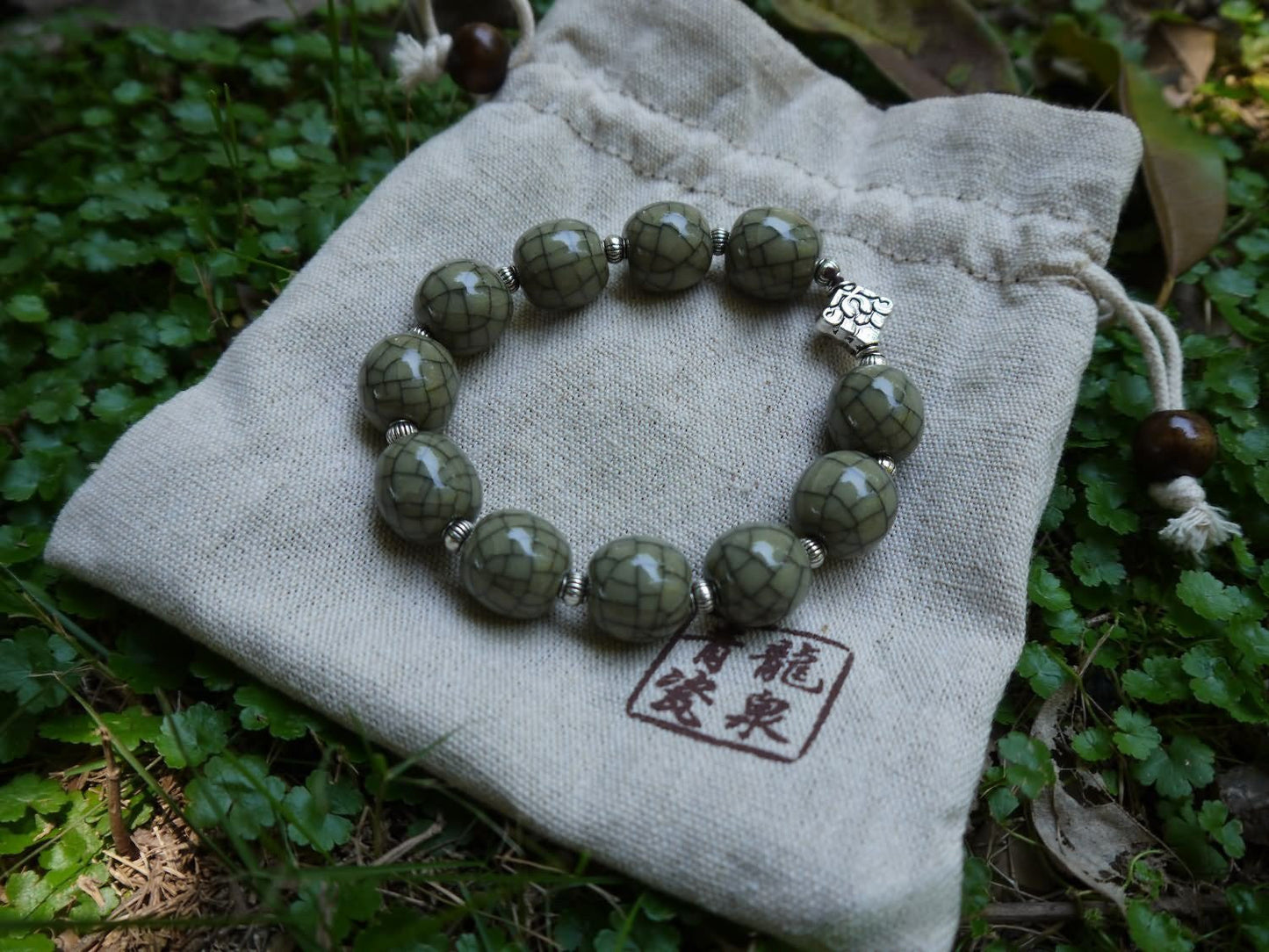 Longquan celadon Ge kiln/Celadon bracelet/Chain/Swarovski no.624