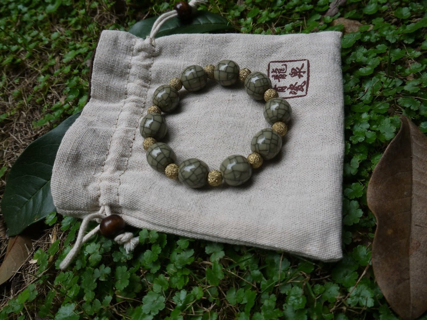 Longquan celadon Ge Kiln/Celadon bracelet/Chain/Swarovski/World intangible cultural heritage no.627