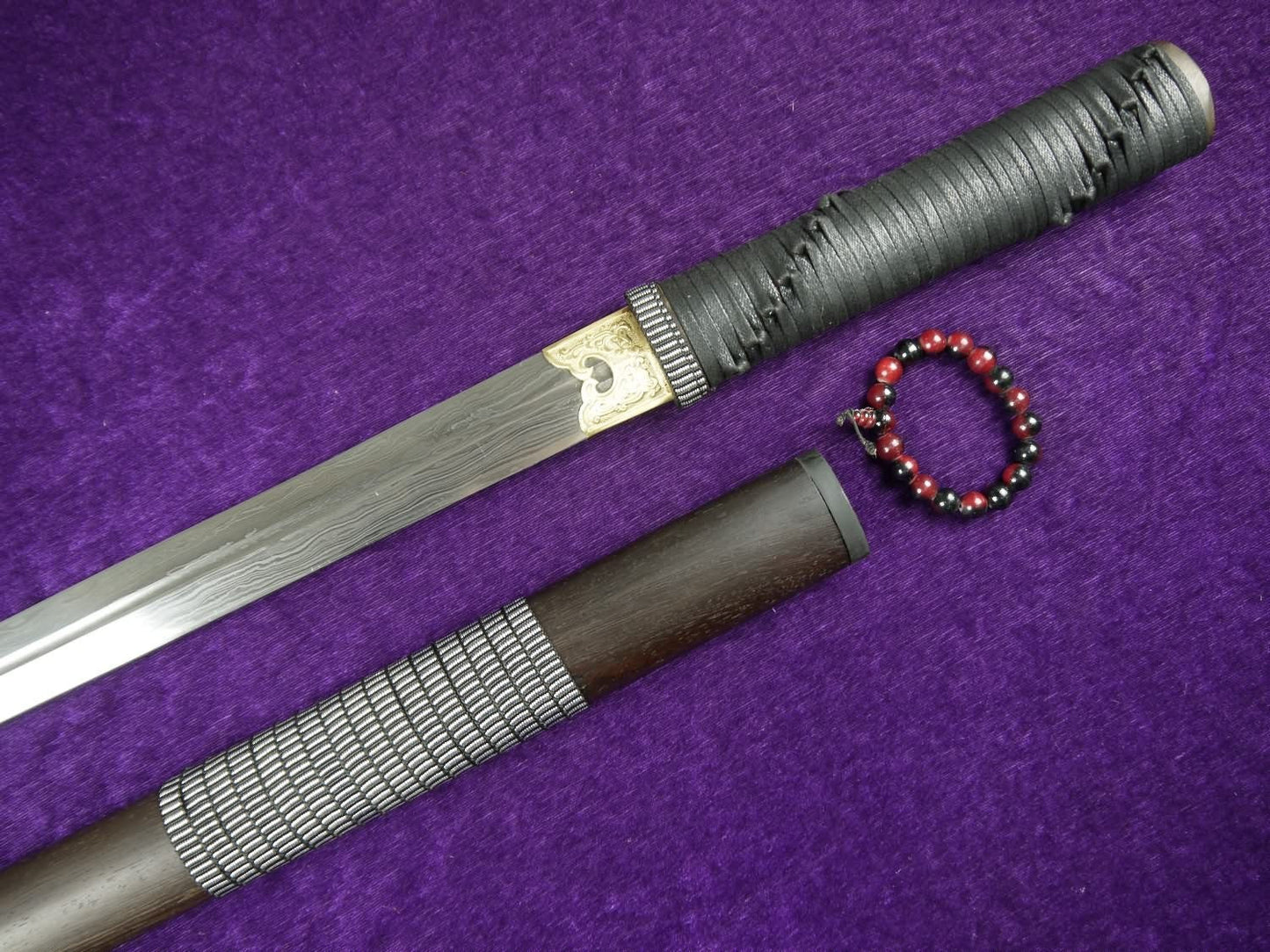 Chinese sword/Damascus steel Single groove blade/Full tang/Rosewood