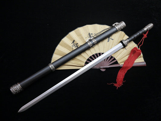 Longquan sword(High carbon steel blade,Black wood scabbard,Zinc-alloy fitted)Length 39"