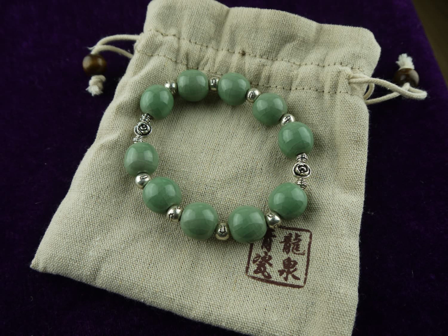 Longquan celadon Ge Kiln/Celadon bracelet/Swarovski no.1122