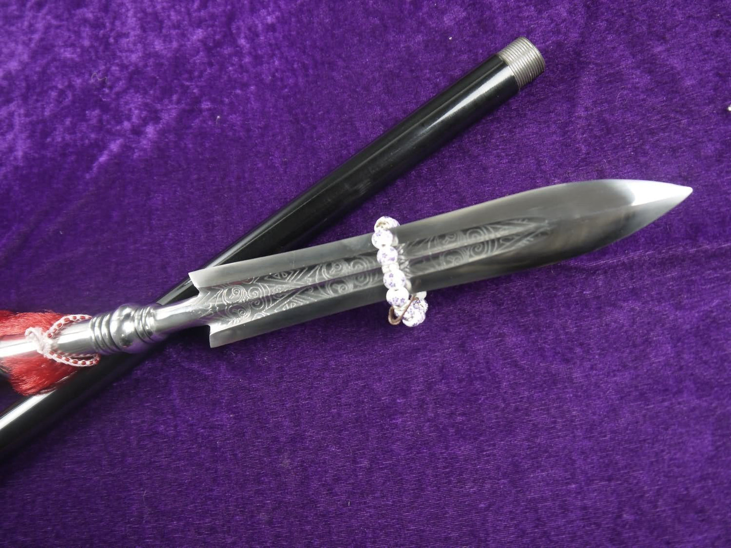 Taichi spear/Stainless steel/hand-made carved patterns/Two rod/Kung fu