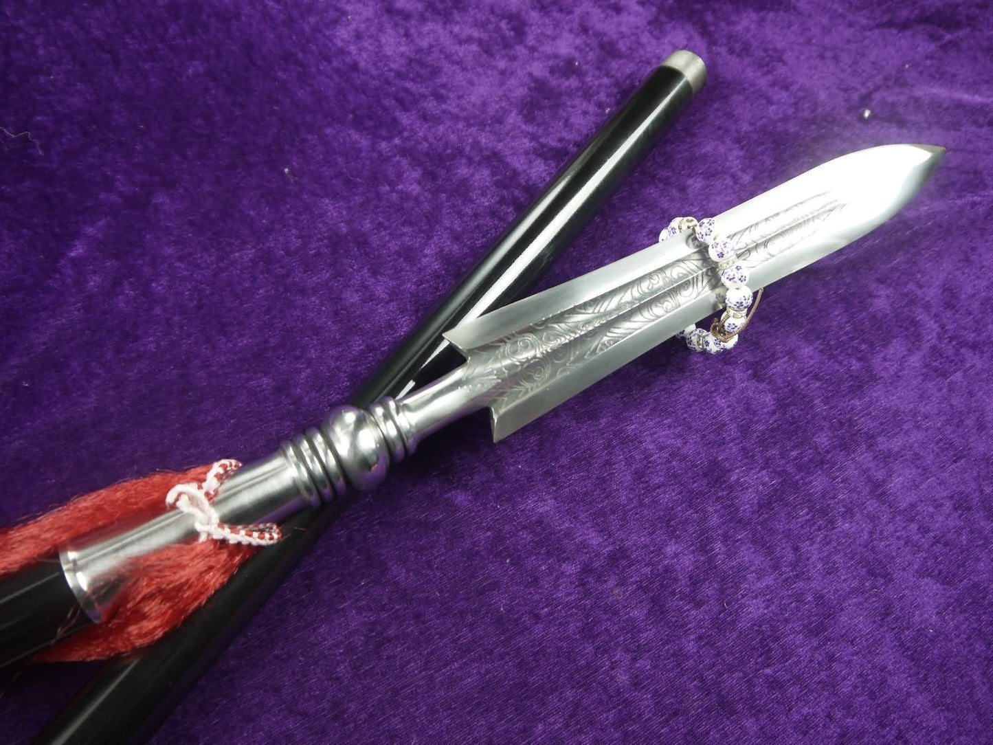 Taichi spear/Stainless steel/hand-made carved patterns/Two rod/Kung fu