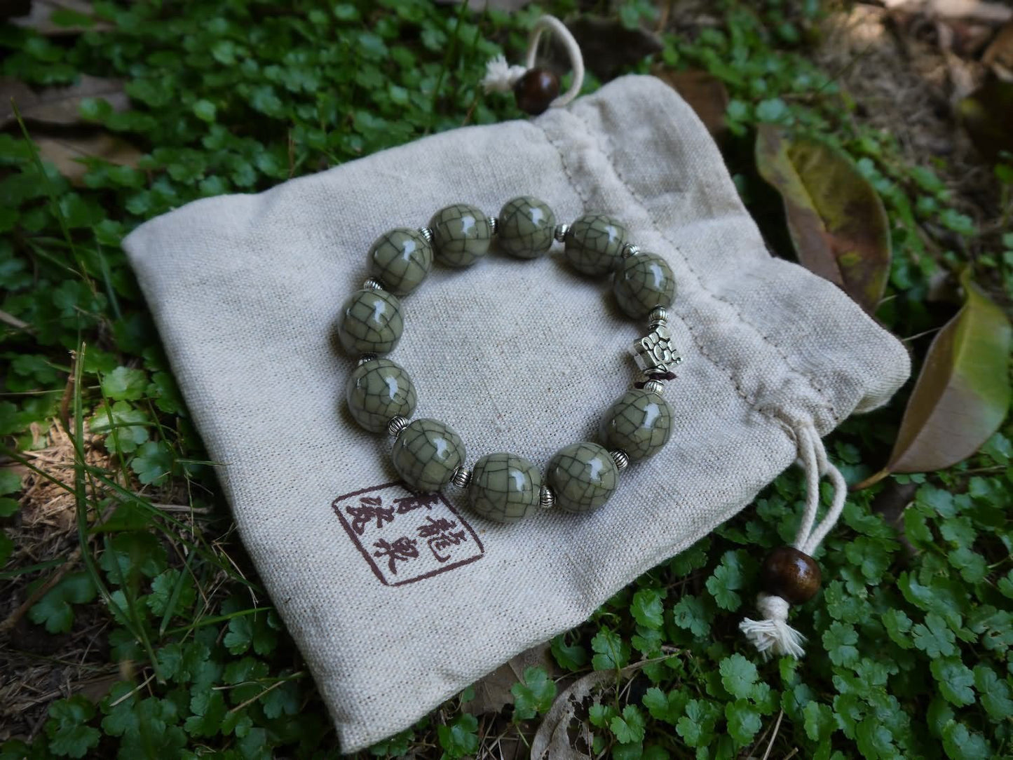 Longquan celadon Ge kiln/Celadon bracelet/Chain/Swarovski no.624