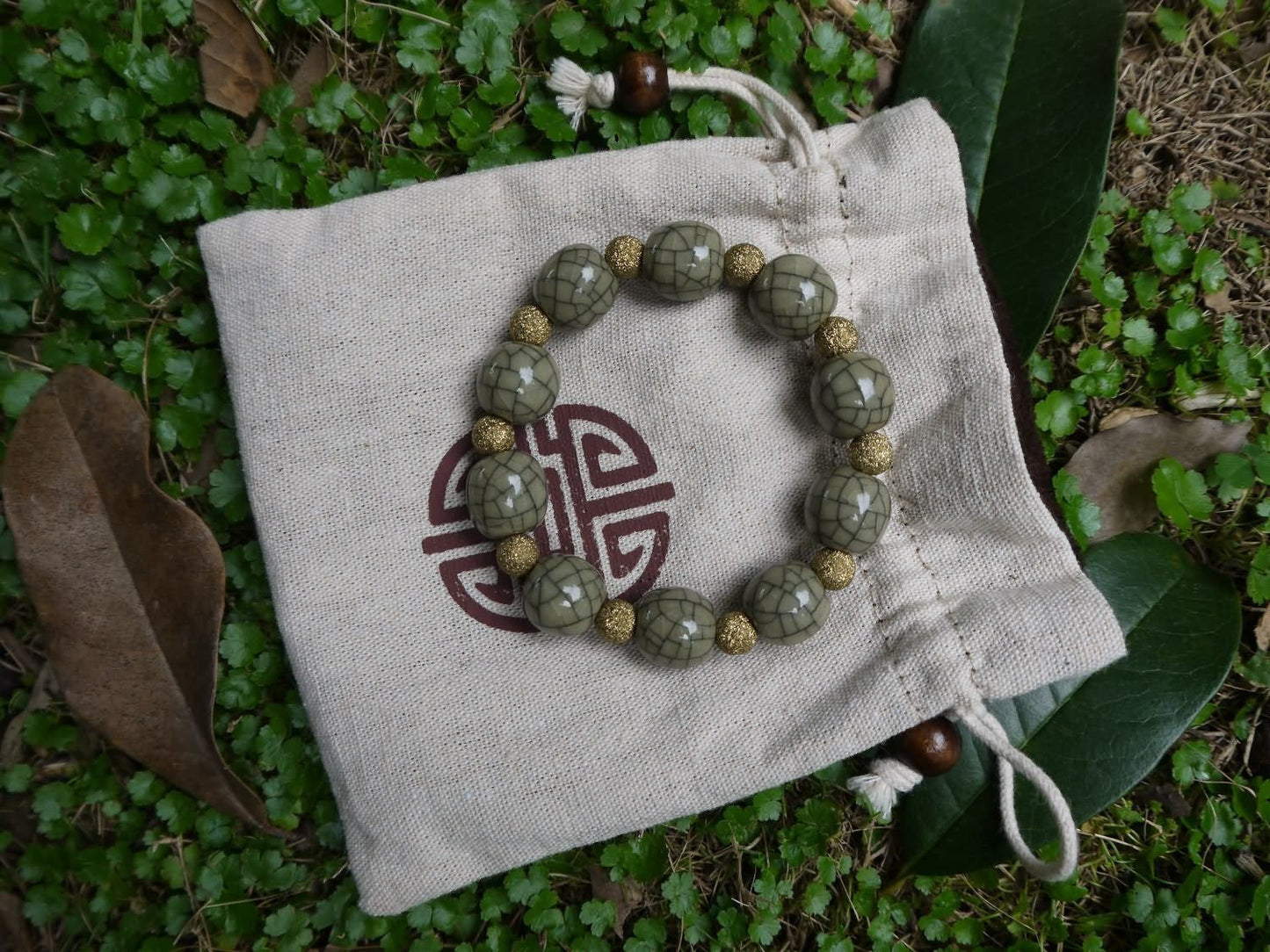 Longquan celadon Ge Kiln/Celadon bracelet/Chain/Swarovski/World intangible cultural heritage no.627