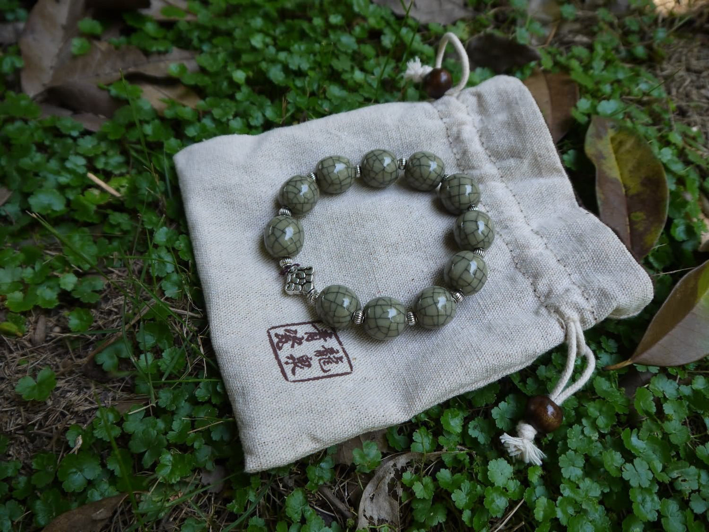 Longquan celadon Ge kiln/Celadon bracelet/Chain/Swarovski no.624