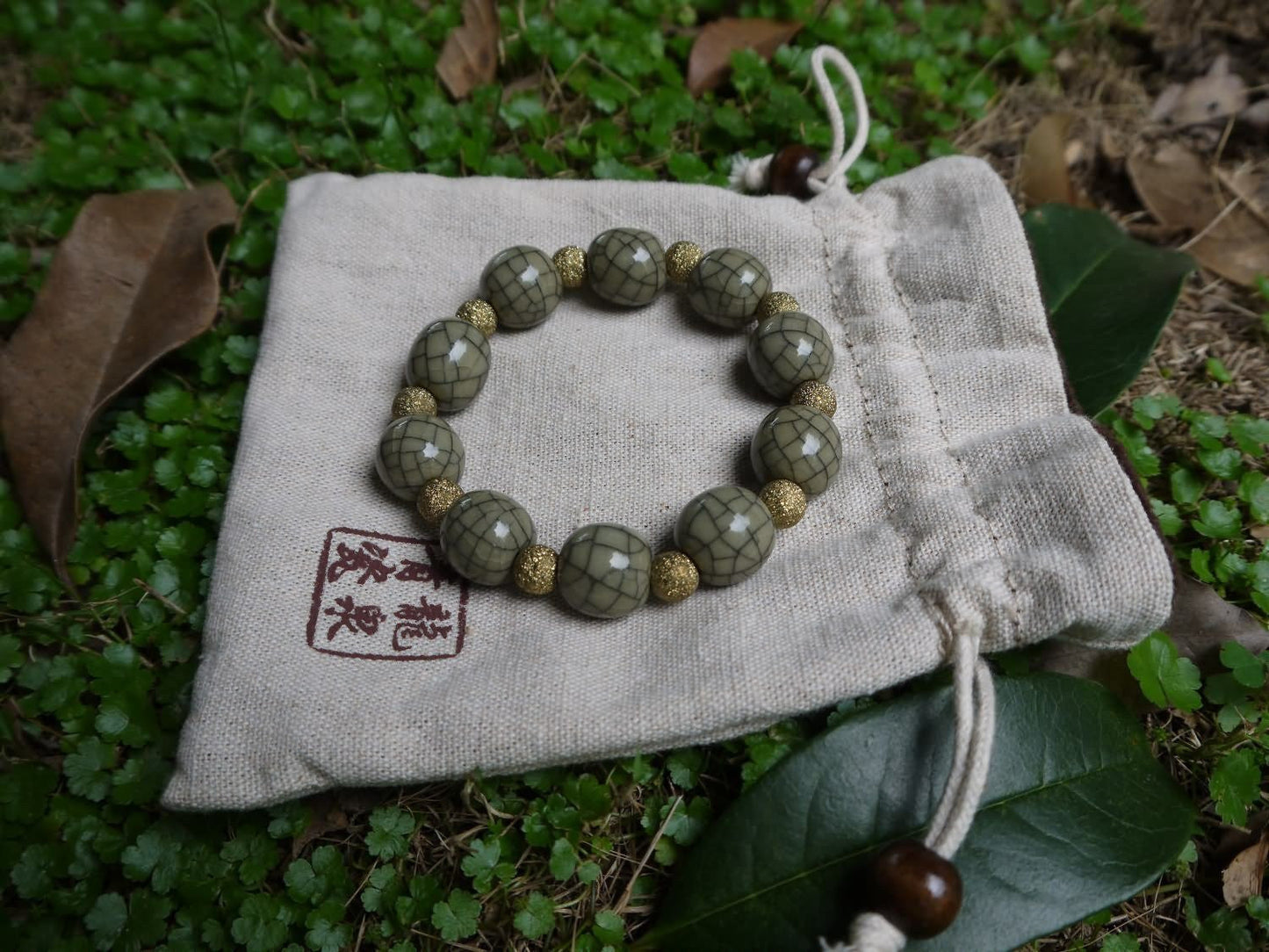 Longquan celadon Ge Kiln/Celadon bracelet/Chain/Swarovski/World intangible cultural heritage no.627