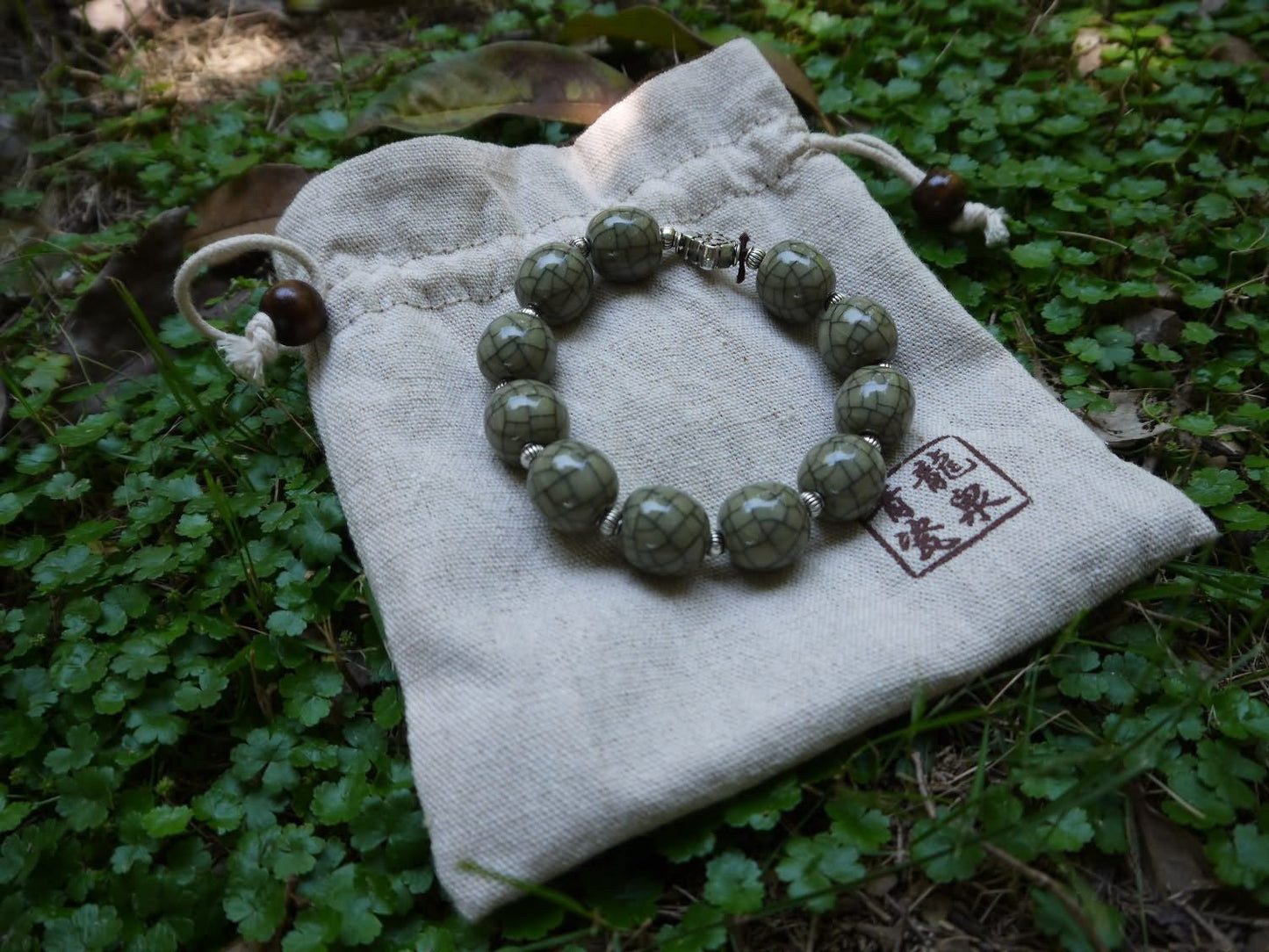 Longquan celadon Ge kiln/Celadon bracelet/Chain/Swarovski no.624