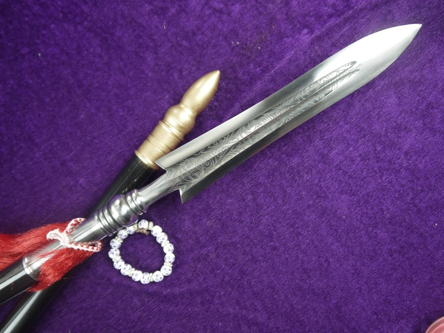 Taichi spear/Stainless steel/hand-made carved patterns/Two rod/Kung fu