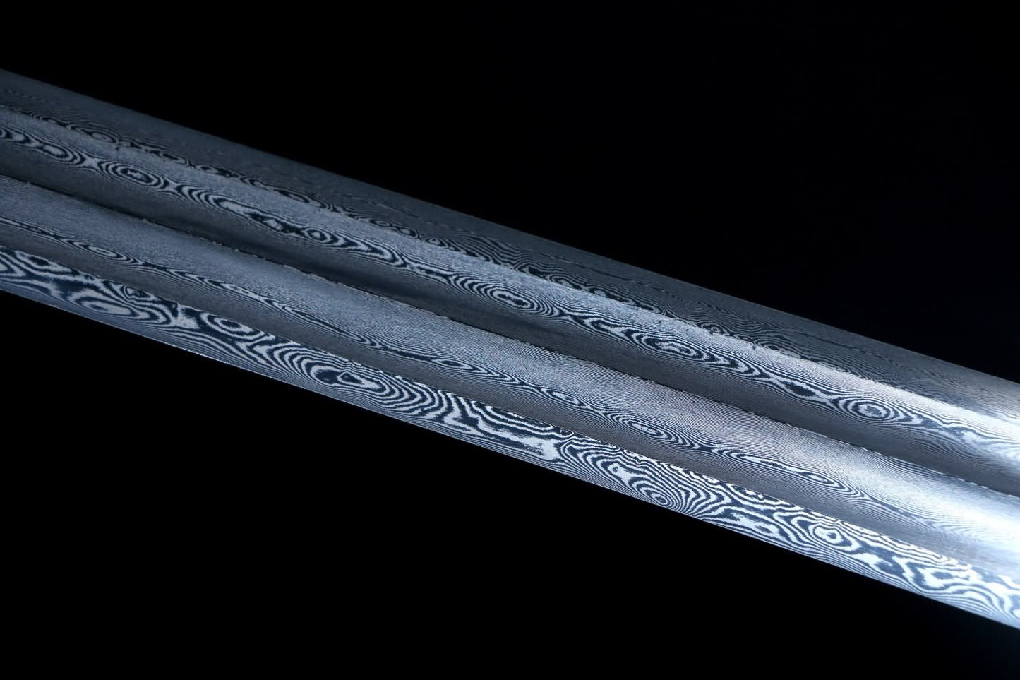 Yongle jian Sword,Damascus Steel Blades,Black Wood Scabbard,Alloy Fittings