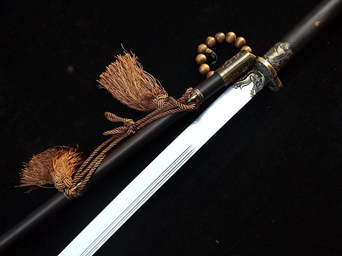 Qing Dynasty broadsword-Damascus steel-Rosewood scabbard-Brass fittings