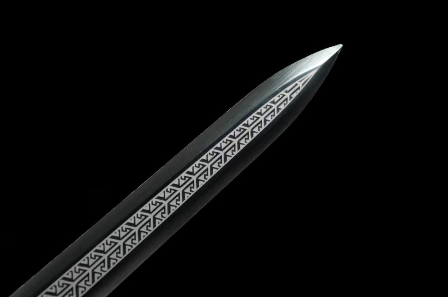 Han jian Swords Real Forged High Carbon Steel Etched Blade,Alloy Fittings,Faux Leather Scabbard