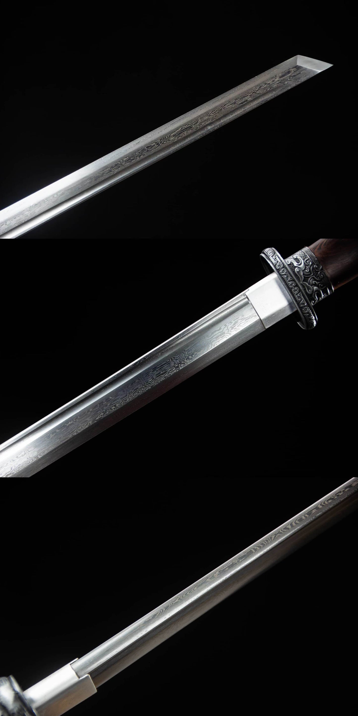 Traditional Chinese Tang dao Sword with Damascus Steel Blade and Alloy Fittings