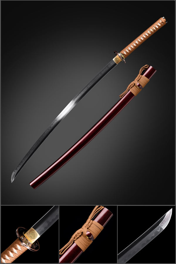 Bloodbane - 1045 Steel Burnt Blade with Crimson Lacquered Scabbard and True Ray Skin Handle