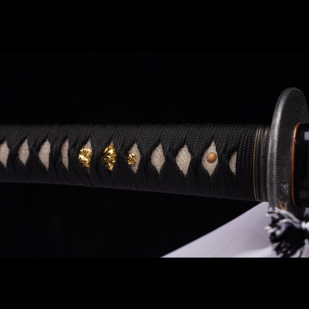 Hand Forged Japanese Samurai Katana Sword Manganese Steel Brushed Oil Quenching Alloy Tsuba