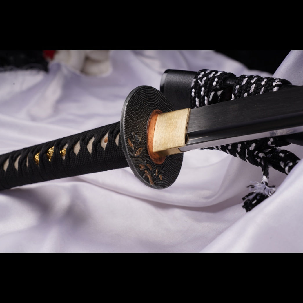 Hand Forged Japanese Samurai Katana Sword Manganese Steel Brushed Oil Quenching Alloy Tsuba