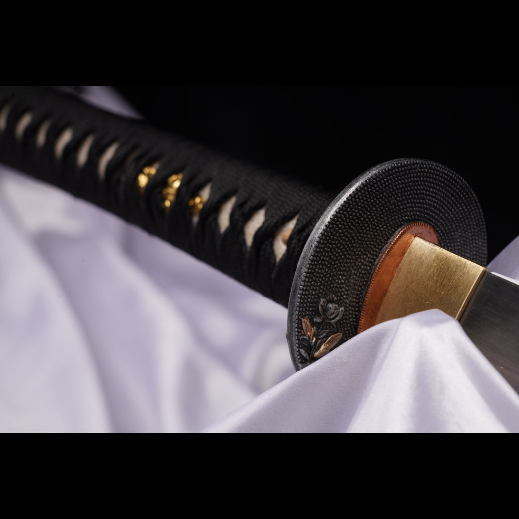 Hand Forged Japanese Samurai Katana Sword Manganese Steel Brushed Oil Quenching Alloy Tsuba