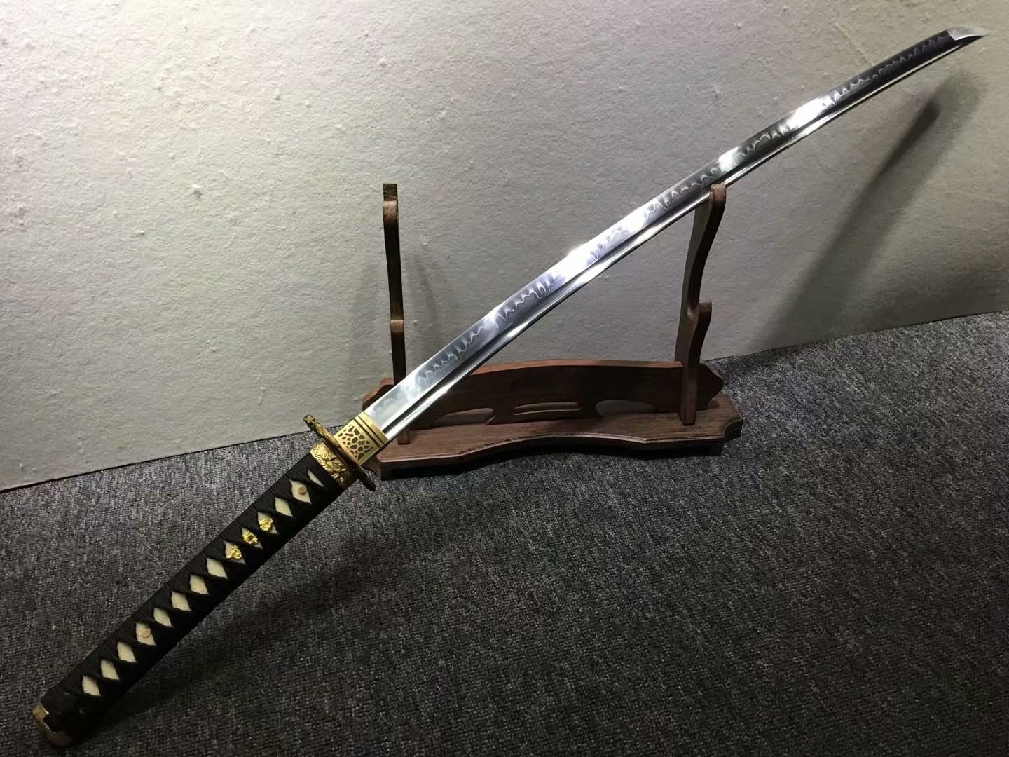 Katana,Hand forged,High carbon steel burn blade,Brass,Full tang,E