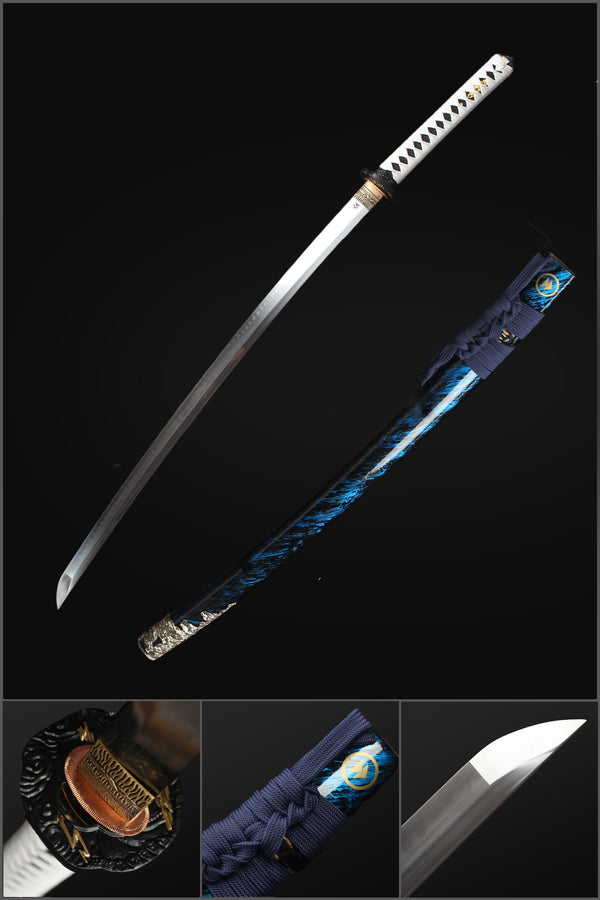 Handmade Game Ghost of Tsushima Katana Sword T10 Steel Blade Clay Tempered Genuine Leather Ito