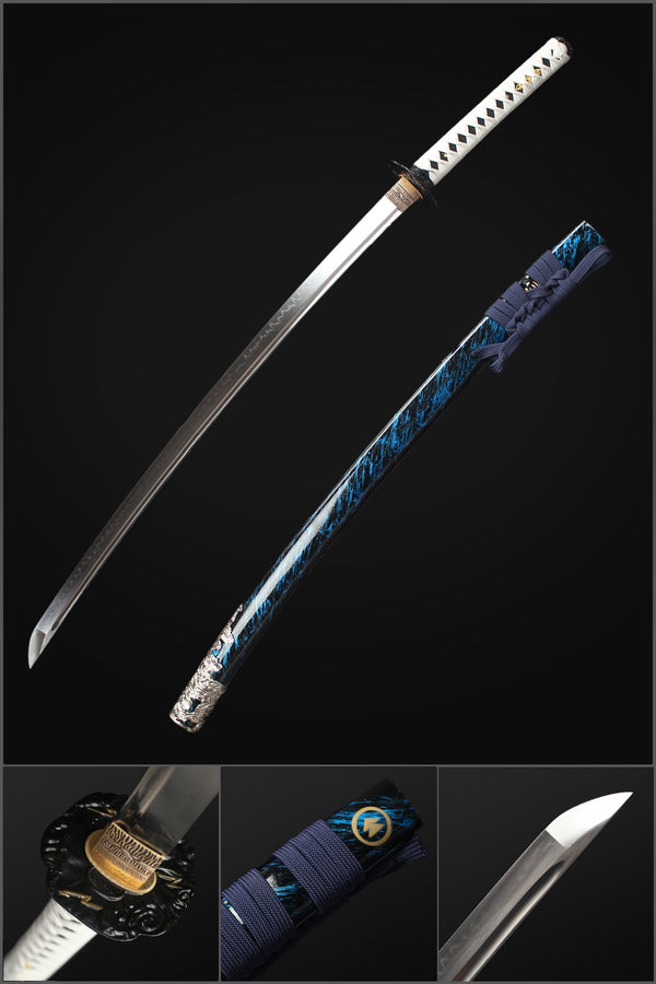 Handmade Game Ghost of Tsushima Katana Sword T10 Steel Blade with Bo-Hi Full Tang Clay Tempered