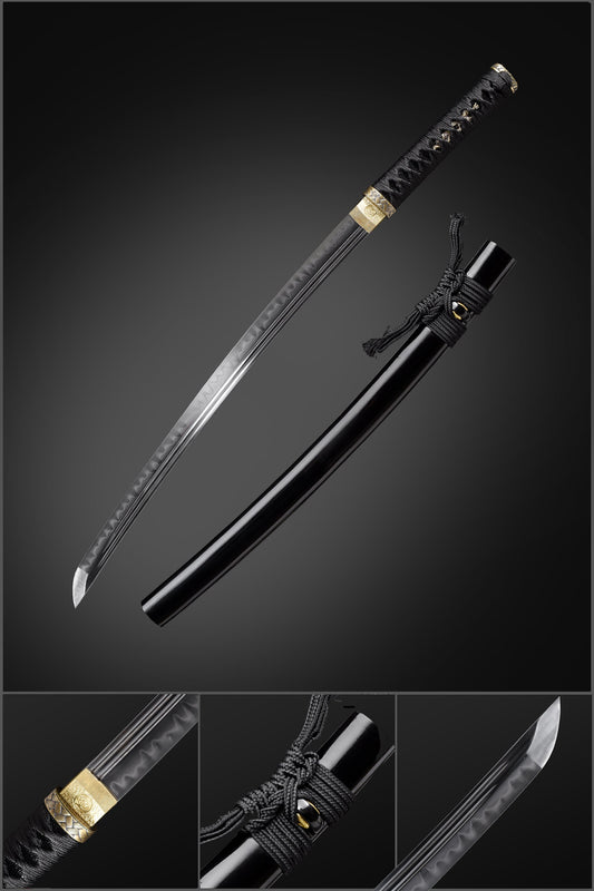 Hand-Forged Japanese Wakizashi Sword T10 High Carbon Steel Clay Tempered Full Tang Battle Ready