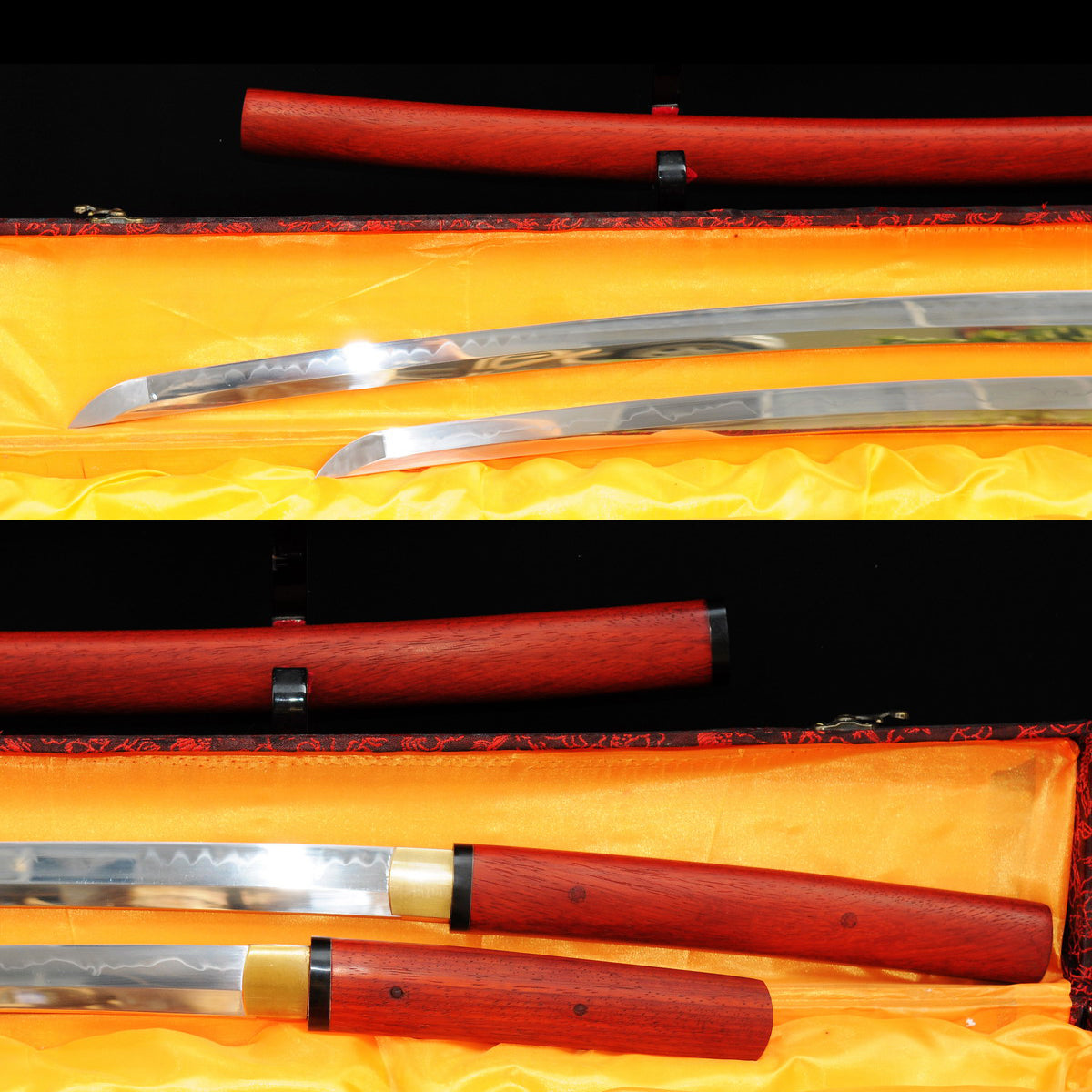 Hand Forged Japanese Daisho Katana+Wakizashi Sword Set 1095 High Carbon Steel Redwood Shirasaya