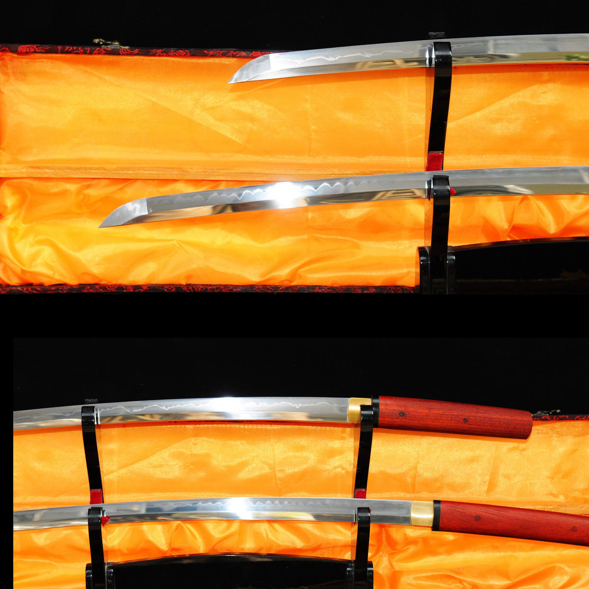 Hand Forged Japanese Daisho Katana+Wakizashi Sword Set 1095 High Carbon Steel Redwood Shirasaya