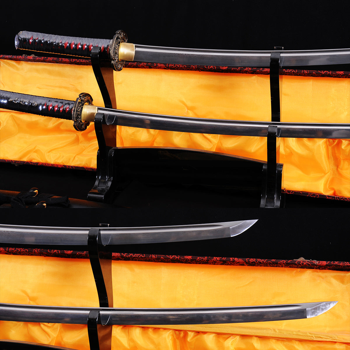 Hand Forged Japanese Daisho Sword Katana+Wakizashi Folded Steel Damascus Brass Tsuba Full Tang