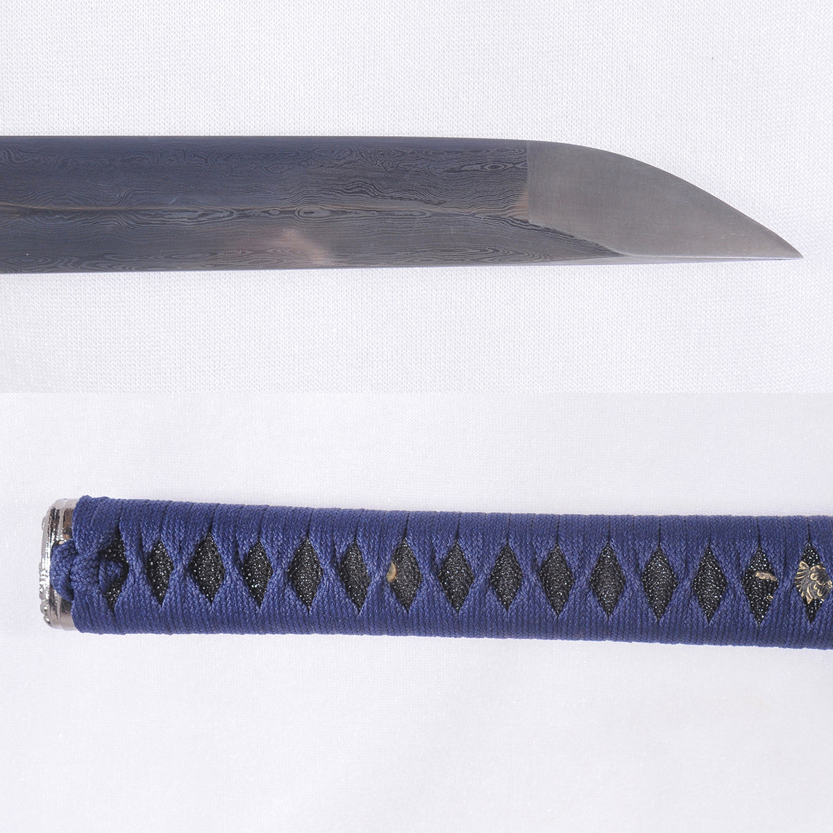 Hand Forged Japanese Ninja Sword Damascus Folded Steel Straight Blade Ninjiato Unokubi-Zukuri