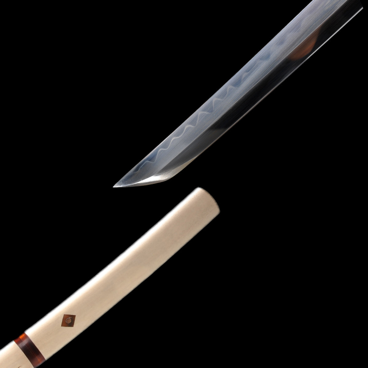 Hand Forged Sakabato Shirasaya Katana Reversed-Edge Japanese Sword 1095 Steel Clay Tempered