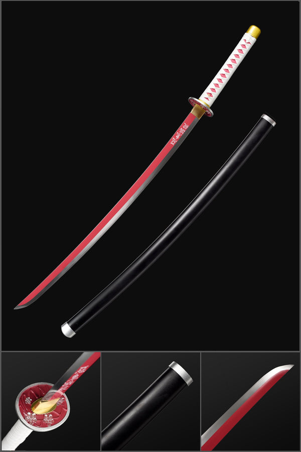 Handmade Anime Demon Slayer Tsuyuri Kanao Nichirin Katana Sword 1060 Carbon Steel Full Tang Red Blade