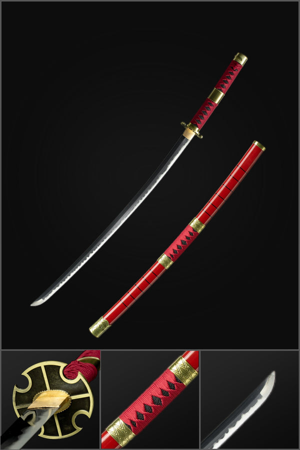 Handmade Anime Katana One Piece Roronoa Zoro Sandai Kitetsu Sword 1095 High Carbon Steel Red