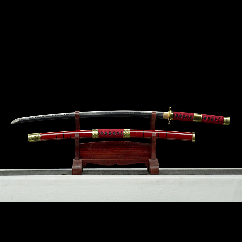 Handmade Anime Katana One Piece Roronoa Zoro Sandai Kitetsu Sword 1095 High Carbon Steel Red