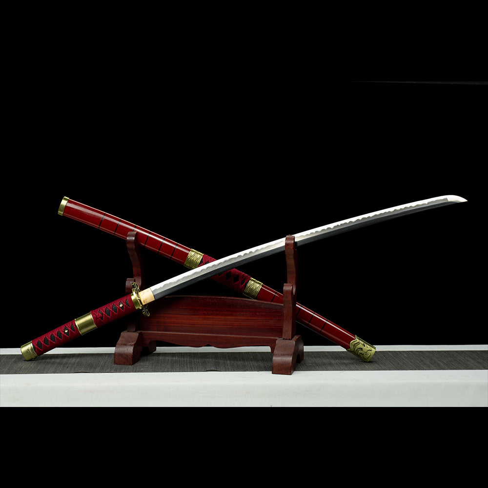 Handmade Anime Katana One Piece Roronoa Zoro Sandai Kitetsu Sword 1095 High Carbon Steel Red