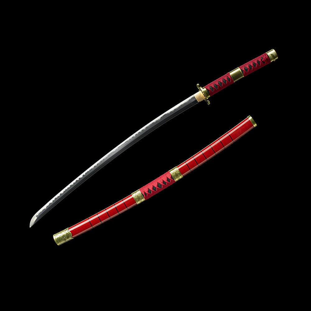 Handmade Anime Katana One Piece Roronoa Zoro Sandai Kitetsu Sword 1095 High Carbon Steel Red