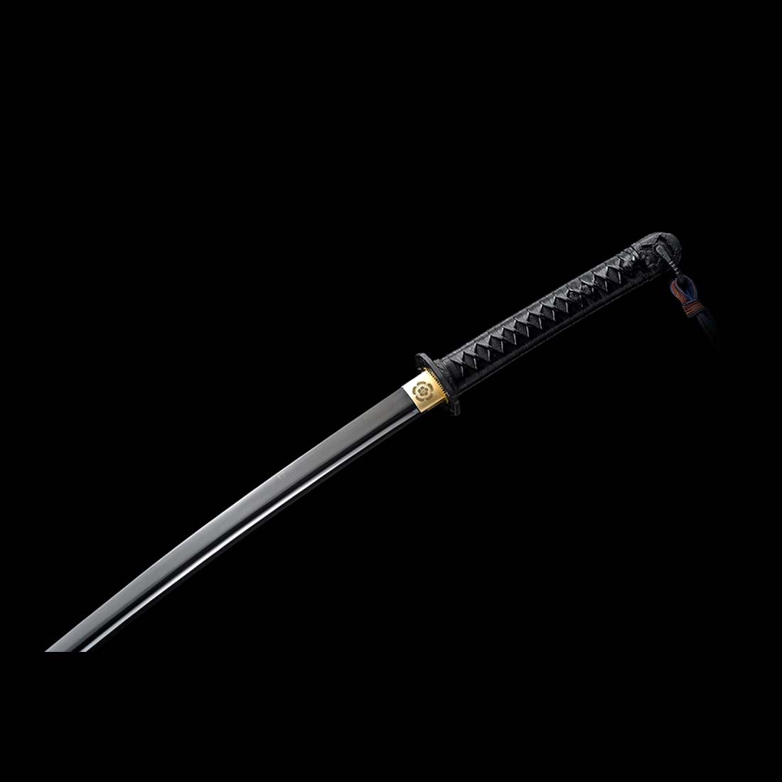 Handmade Japanese Samurai Katana, Japanese Gunto 1060 Carbon Steel Black Blade with Bo-hi Rosewood Saya