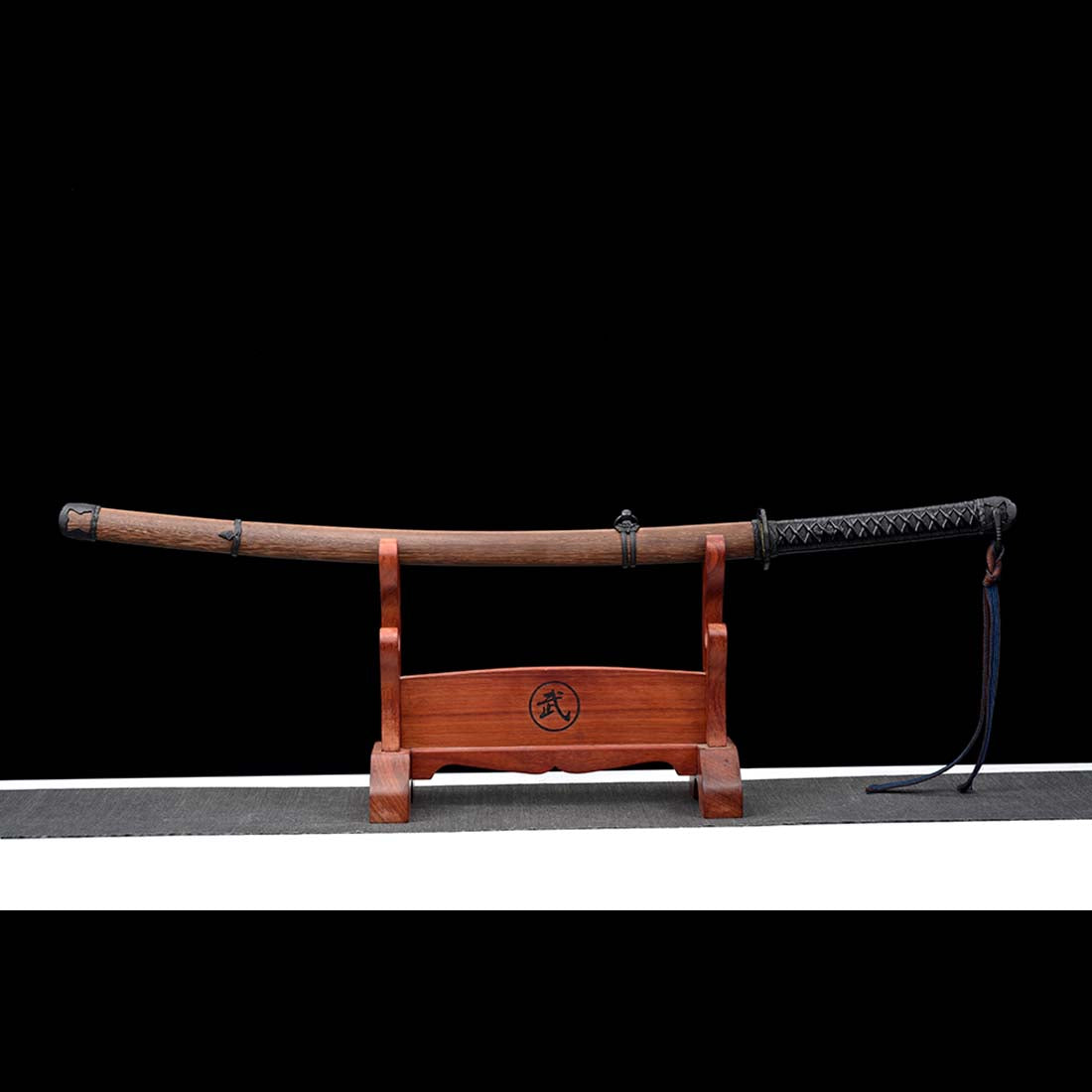 Handmade Japanese Samurai Katana, Japanese Gunto 1060 Carbon Steel Black Blade with Bo-hi Rosewood Saya