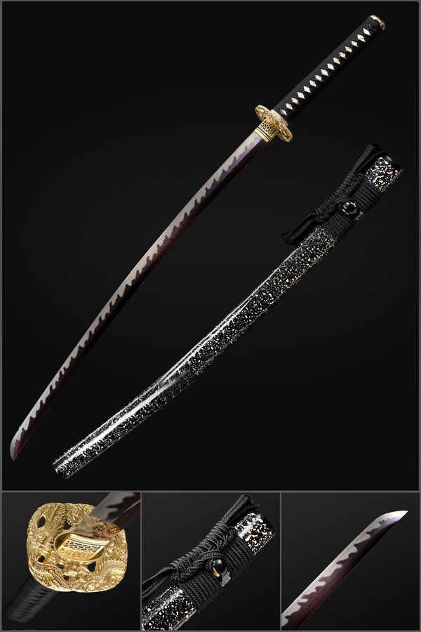 Handmade Japanese Samurai Katana, Regulus Sword Folded Steel Full Tang Fire Pattern Grinding Blade Painting Saya