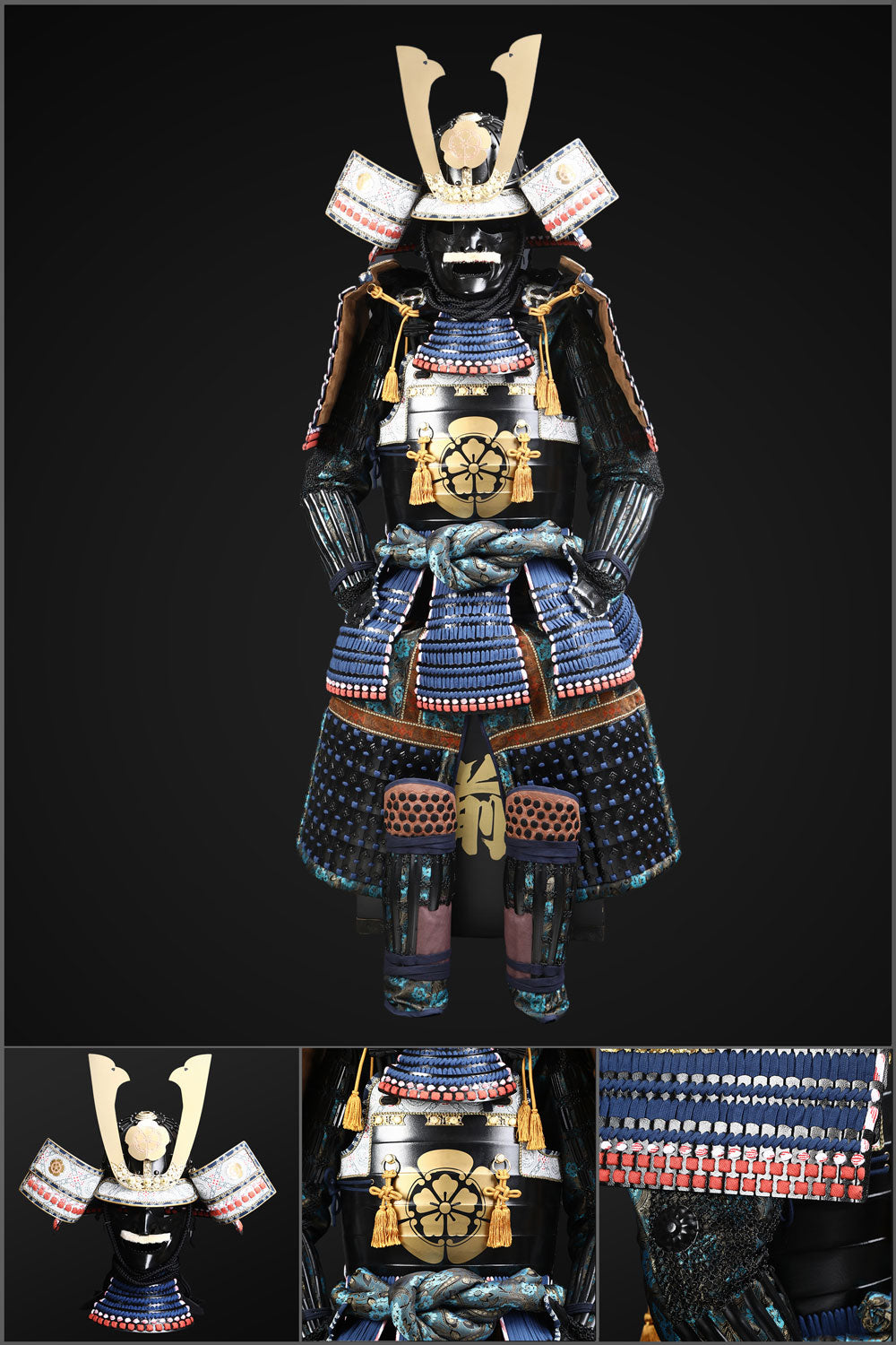 Handmade Life Size Yoroi Oda Clan Black,Blue Samurai Armor with Kuro Kuwagata Helmet