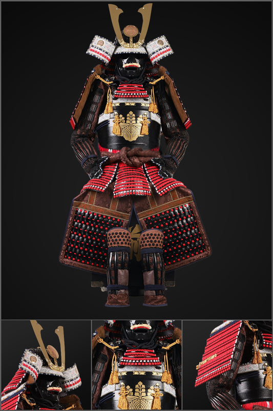 Handmade Life Size Yoroi,Takeda Clan Red Samurai Armor with Kuro Kuwagata Helmet