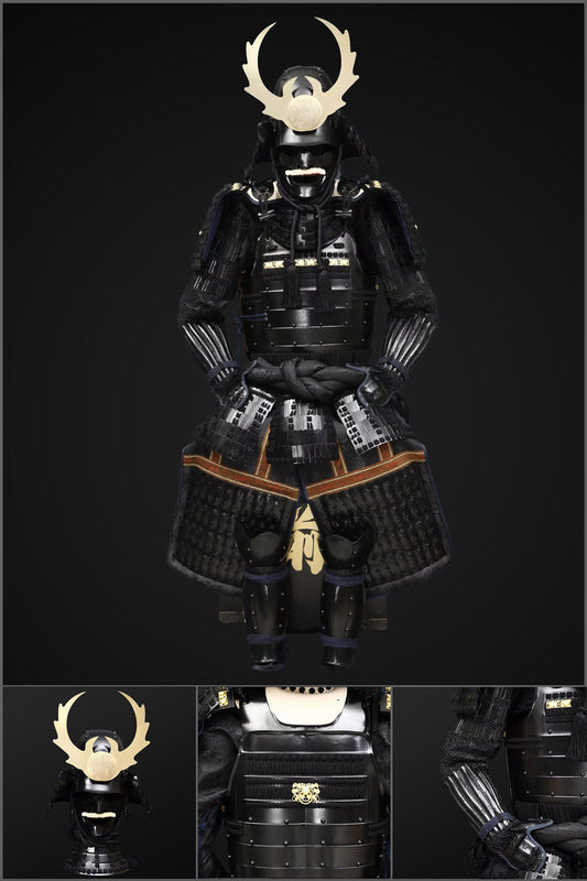 Handmade Life Size Yoroi,Tokugawa Clan Black Samurai Armor Set with Helmet