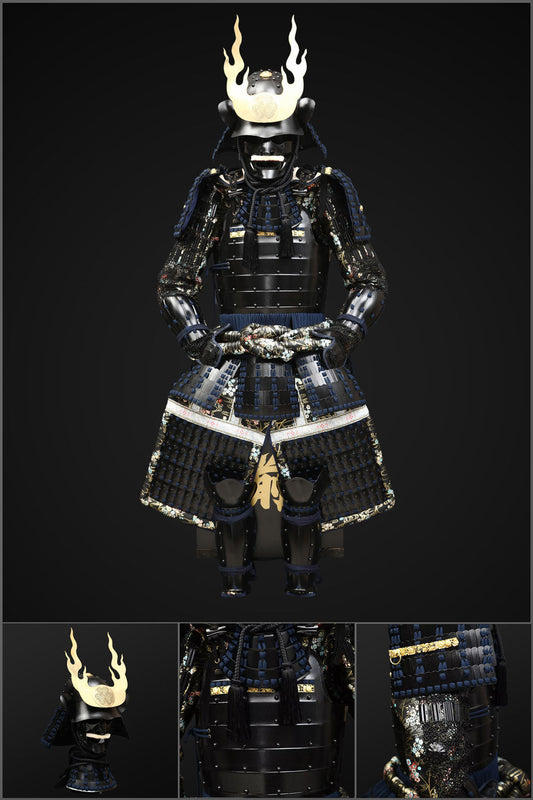 Handmade Life Size Yoroi,Tokugawa Clan Black Samurai Armor with Helmet