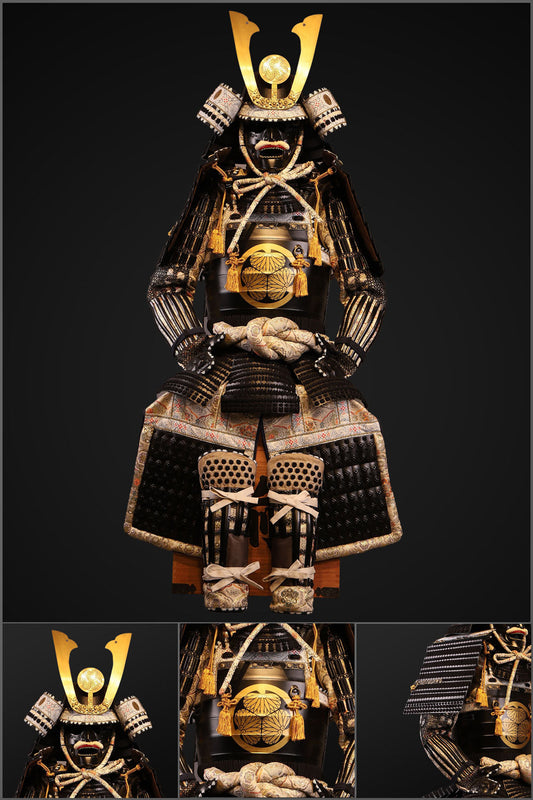 Handmade Life Size Yoroi,Tokugawa Clan Black and White Samurai Armor with Helmet