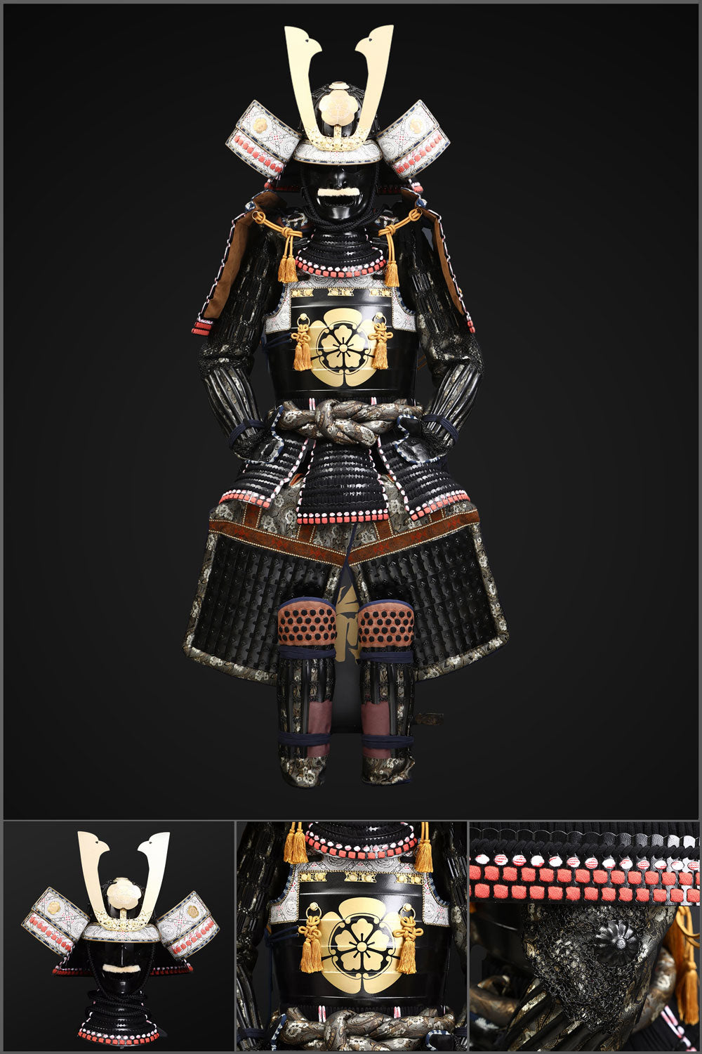 Handmade Oda Clan Samurai Armor with Kuro Kuwagata Kabuto Helmet – Black & Brown Odoshi