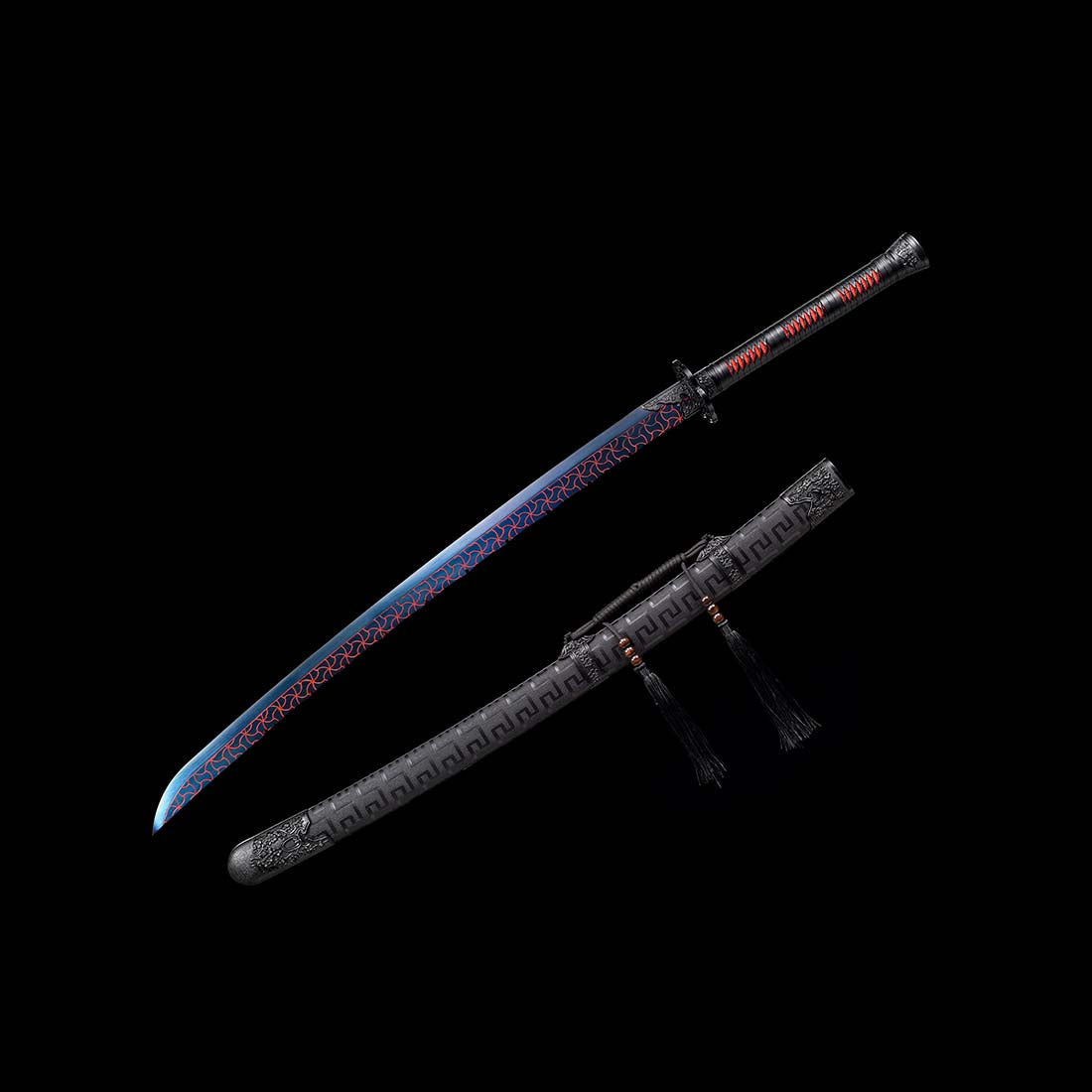 Handmade Quenched Blue Burnt Flower Blade Katana Sword Spring Steel Samurai Sword Full Tang