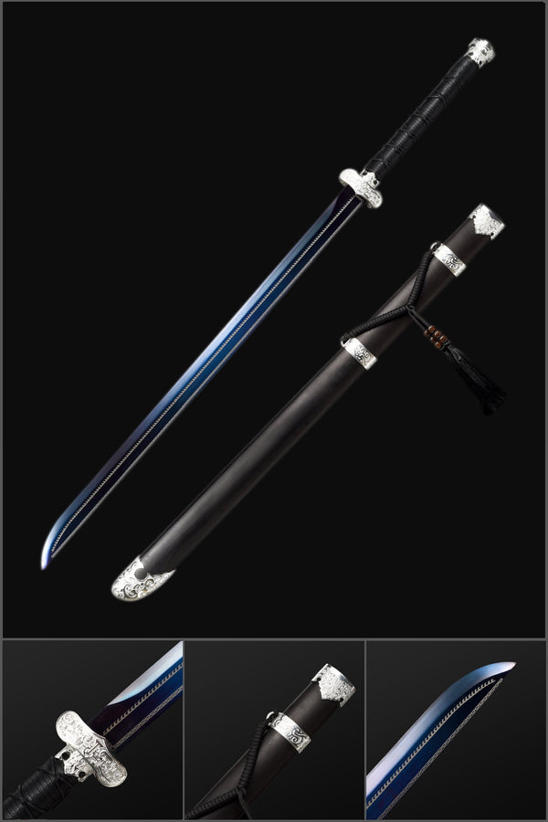 Handmade Samurai Katana Sword Quenched Blue Blade Flower Blade Spring Steel Full Tang