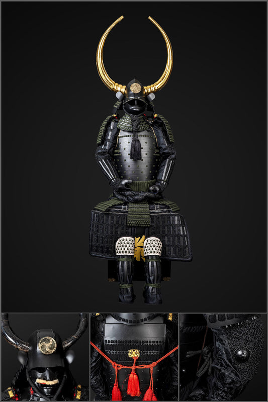 Handmade Sanada Nobuyuki Clan Life-Size Black Samurai Armor Yoroi