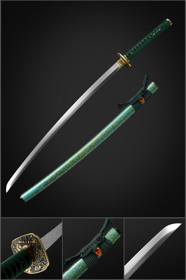 Handmade Sanctuary Blade Katana Sword 1060 Carbon Steel Samurai Sword Full Tang Green Saya